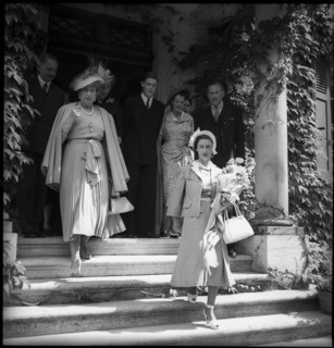 Margaret of England visits her great-aunt Victoria Eugenia of Spain (l), 1949.