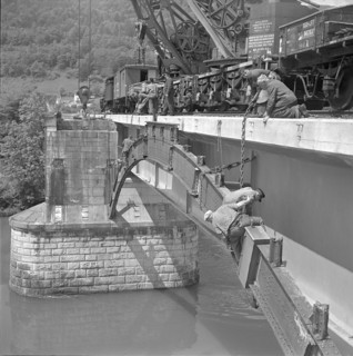 Demolition of Railway bridge; 1952.