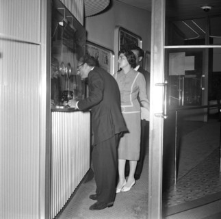 Reza Pahlavi and Soraya at a movie box office in Zurich, 1957.
