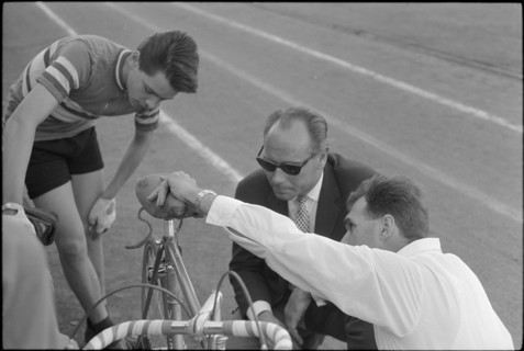 Hugo Koblet coaching young cycle racers 1962.
