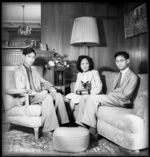 Prince Ananda Mahidol, princess Galyani, prince Bhumibol, 1945.