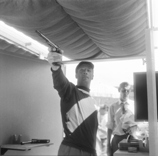 Olympic Games Rome 1960: The Modern Pentathlete Erhard Minder shooting.