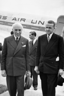 Pandit Nehru with Max Petitpierre at the airport Bern-Belpmoos, 1955.