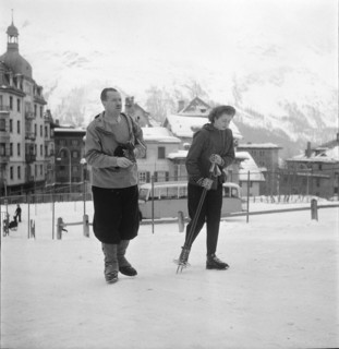 Prince Franz Josef and Gina of Liechtenstein in St. Moritz, 1947.