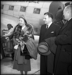Thomas E. Dewey and his wife after arrival in Zurich Kloten, 1949.