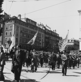 People celebrating end of second world war; 1945.