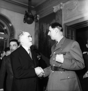 General Charles de Gaulle, right,  in Geneva, 1946.