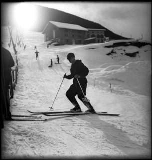 Former King Michael of Romania skiing in Davos, 1948.