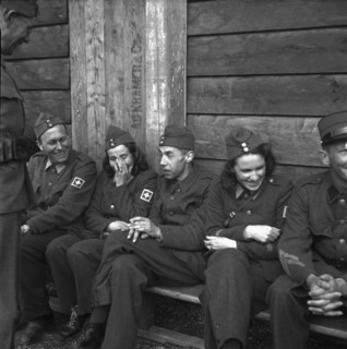 Soldiers. members of women's military service. air-raid protection. 1945