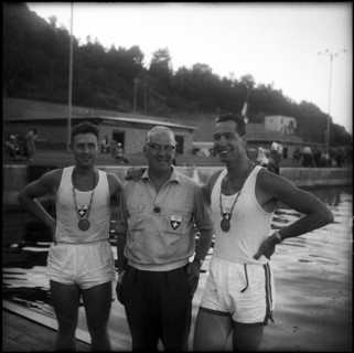 Olympic Games Rome 1960: Larcher-Hürlimann with coach Schärer.