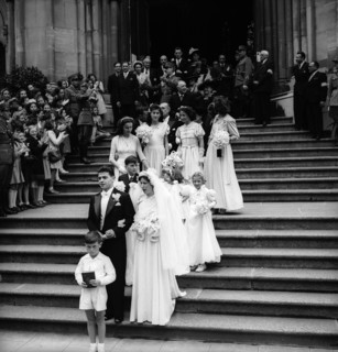 Wedding of Geneviv®ve de Gaulle and Bernard Anthonioz in church Notre-Dame, Geneva 1946 .