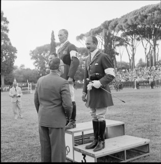 Olympic Games Rome 1960: Winners ceremony Three Day Event, Bühler, Morgan, Lavis.