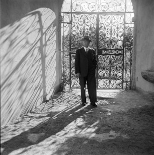 Federal Councillor Josef Escher taking a walk Brigue 1950.