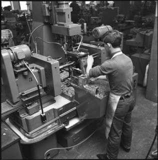 Sewing machine produktion, trade mark Bernina in Steckborn, about 1960.