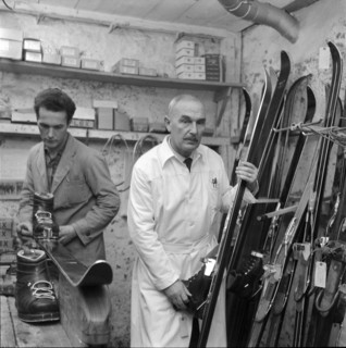 Denis Vaucher in his sports shop in Berne 1951.