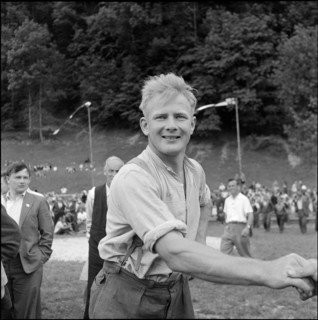 Swiss wrestling and alpine Games festival Altdorf 1955: winner Ernst Reichmuth.