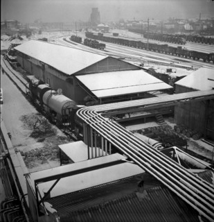 Petrol importation and storage, tanker in the Basle rhine port, around 1946