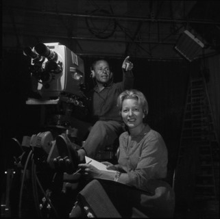 TV cameraman and script-girl recording, Zurich 1957.