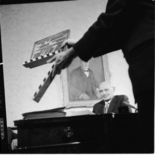 Friedrich Traugott Wahlen during television interview in 1959