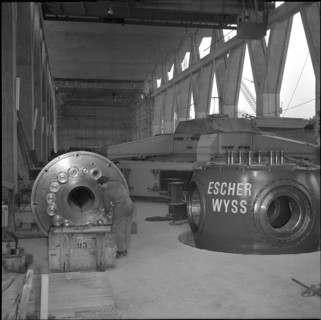 Turbine room Birsfelden power station under construction 1954
