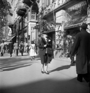 People passing by in Zurich, 1950