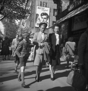 People passing by in Zurich, 1950