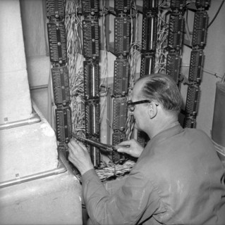 Telephone network maintenance at Palace of Nations, Geneva 1959