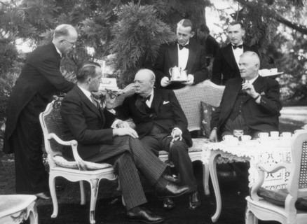Churchill with the Federal Councillors Petitpierre and Stampfli, 1946