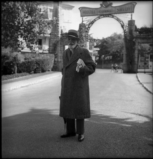 Prince Mohammed Ali of Egypt in front of Hotel Royal Savoy, Lausanne 1952