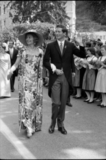 Prince Hans-Adam of Liechtenstein with his mother Gina at his wedding, 1967