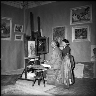 Painter Angelo Giorgetti and model, ca. 1950