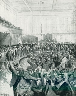 The 1896 caption reads: “Scene in New York Gold Room on Black Friday September 24, 1869, drawn by C