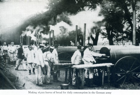 This photo taken during World War I shows cooks at their ovens making 16,000 loaves of bread for