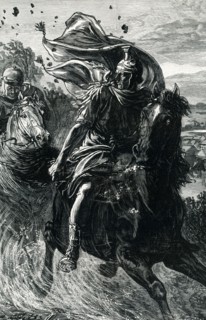 This illustration dates to the early 1900s and shows the Flight of Pompey from Pharsalia. On August