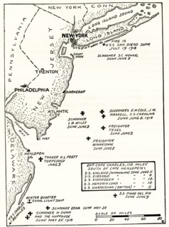 Raids of German submarines on United States shipping on the Atlantic Coast.