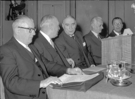 Birthday celebration for Ulrich Wille Jr with former member of Federal Council Pilet-Golaz 1957.