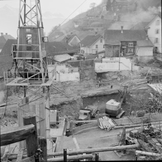 Road on the left shores of the Walensee under construction, 1957.