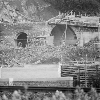 Muhlehorn GL, Road on the left shores of the Walensee under construction, 1957.