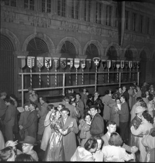 Zurich Festival 1953; couples dancing outdoors, ball.