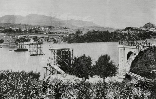 History of Spain. Galicia. Province of Pontevedra. Tui International Bridge over the Mino river. It