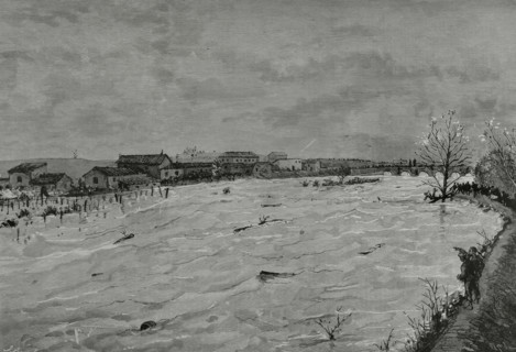 History of Spain. Madrid. Flood of the Manzanares River. Aspect of the river in the environs of the