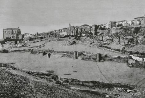 History of Spain. Ronda, Andalusia. Panoramic view of the town with its ancient walls founded by