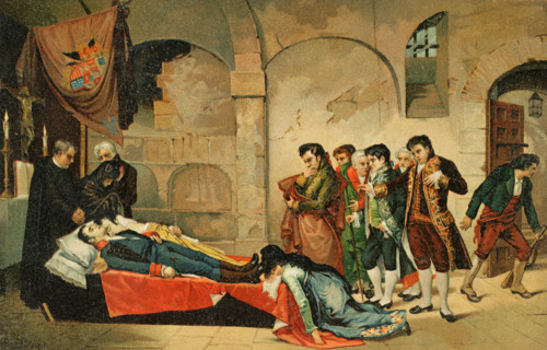 Peninsular War (1808-1814). Madrid. The corpses of Daoiz and Velarde in the crypt of St. Martin's