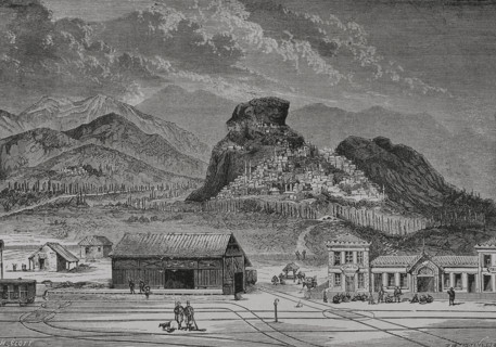 Bulgaria. General view of Philippopolis (Plovdiv). Drawing by H. Scott. Engraving by Daudenarde.