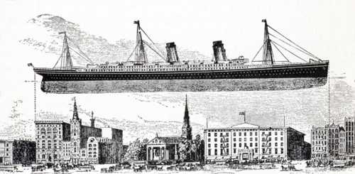 This illustration of the transatlantic ocean liner named RMS 'Oceanic' which went on its maiden