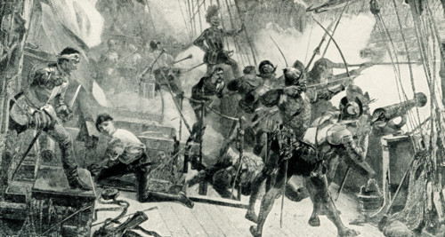 The 1899 caption reads” “Commodore Perry in the Niagara breaking the British line of Battle Lake
