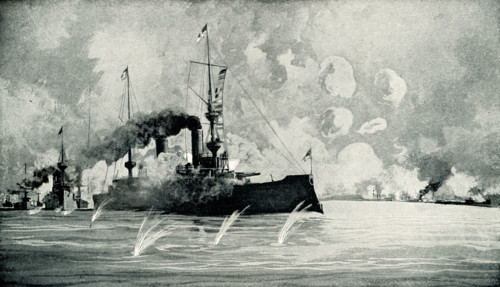 This 1899 illustration shows: “Battle of Manila Bay.”  The Battle of Manila Bay, in the