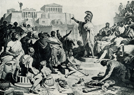 This 1899 illustration shows Pericles addressing the Athenians as depicted by Philipp Foltz (German
