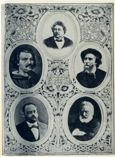 The French authors shown here are: Alexandre Dumas (1802-1870), Honore de Balzac (1799-1850),
