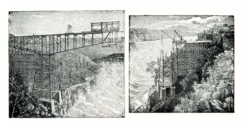 The 1899 cpation for these images reads: “Cantilever Bridge Niagara Falls as in course of